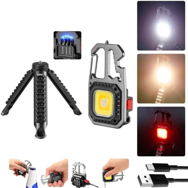 Oppladbar LED-arbeidslampe/lommelykt - 7 moduser - Bærbar - Vanntett