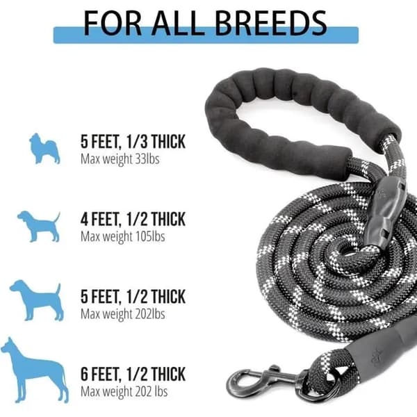 Hundesnor - 3m x 1.2cm - Reflekterende - Nylon - Til mellemstore og store hunde
