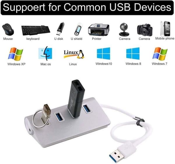 4-ports USB 3.0 Hub Splitter Højhastigheds dataoverførsel til Mac PC Laptops (SØLV)