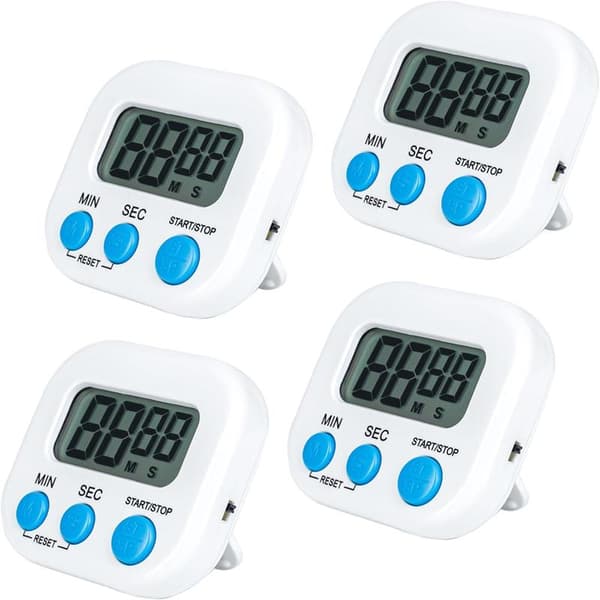 4-pack - Kitchen Timers with Large Digits and Loud Alarms - Suitable for Cooking, Kids Classes