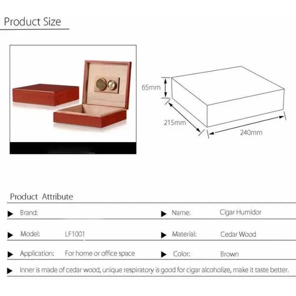 Brun cigarhumidor i cedertræ med hygrometer