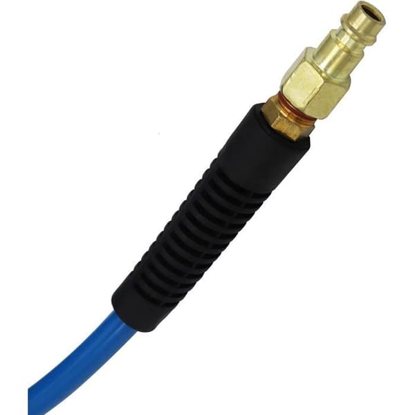 7,5 m lång PU tryckluftsslang, 6 mm ID x 9,5 mm OD, med 1/4\" snabbkopplingar, böjskydd, blå