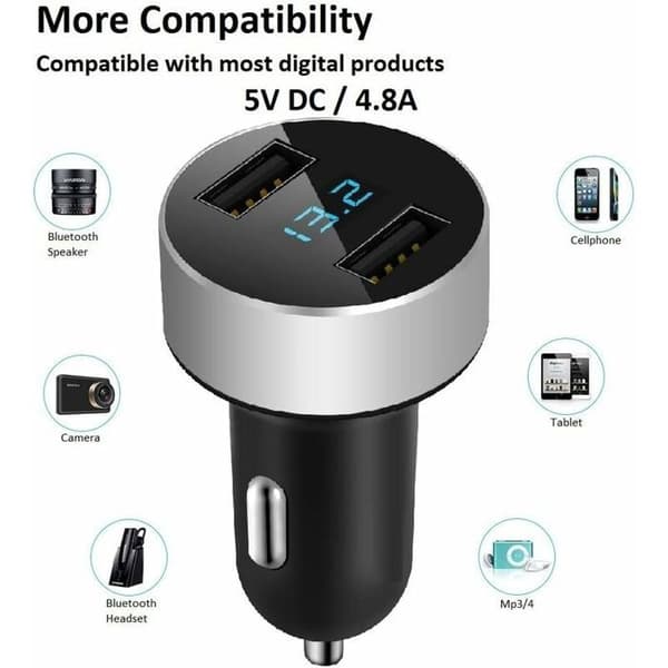 Minibil-lader med 2 USB-porter - 30A hurtiglading - LED-indikator - Universell