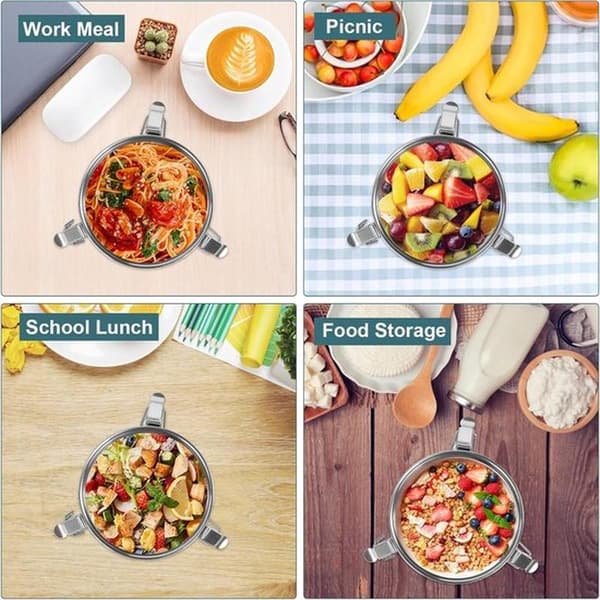 3-delt lunsjbokssett i rustfritt stål, matbeholder/bento, med lokk