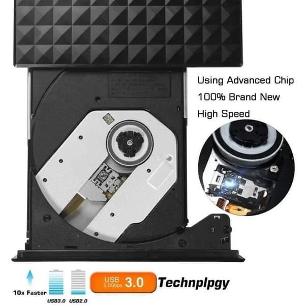 Ekstern DVD-brænder - Kompatibel med Windows og Mac - USB 3.0 - Sort - Understøtter DVD/CD-RW