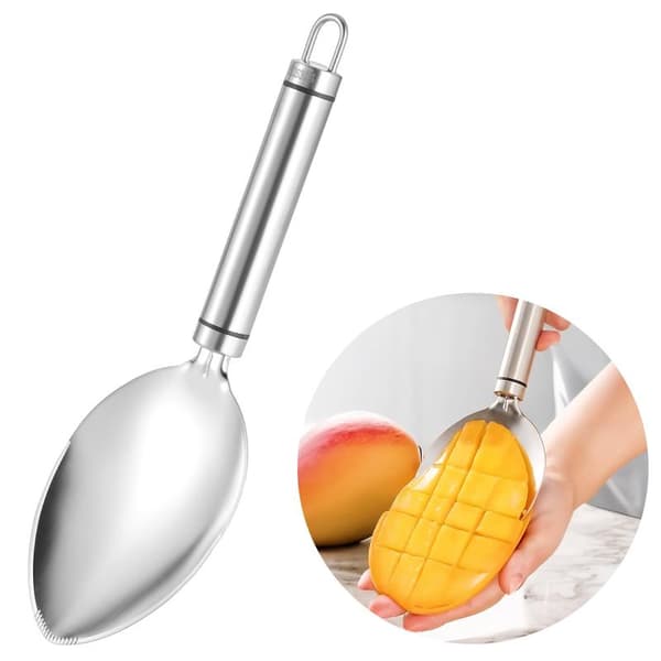 Mango Slicer, Silver Mango Slicer, Steel Micro-Blade for Watermelon, Mango Slicer, Mango Pitter, Non-Slip Handle, Mango Slicer, Fruit Slicer