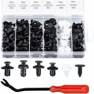 100-styks plastiknitter - Universal - 6 størrelser - Sort og hvid opbevaringsboks