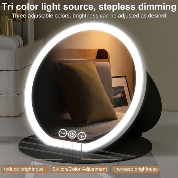 22 cm LED Folding Makeup Mirror, Portable Desktop Mirror with Light, Ultra HD Touch Screen LED Vanity Mirror (White)