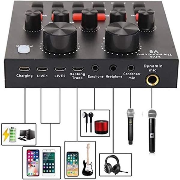 Kondensatormikrofon med V8 lydkort, BM-800 Professionel Studio Streaming Mikrofon, (Sort)