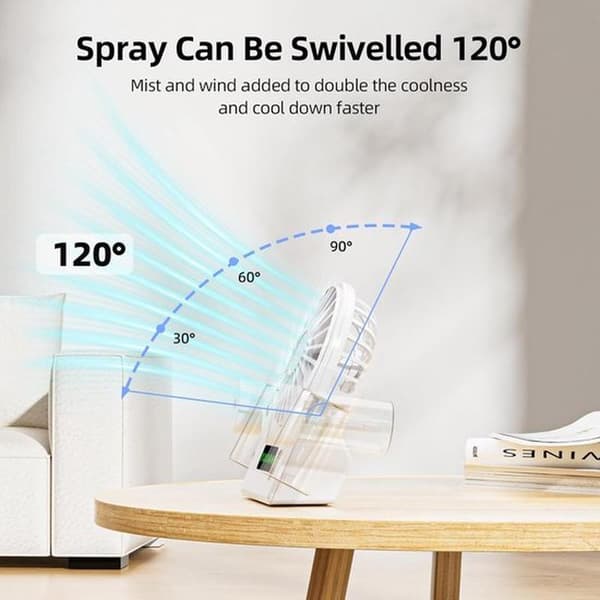 Handheld Water Mist Fan - Mini USB Fan - Cool Down Anytime, Anywhere - 4 Adjustable Wind Speeds - 16x13x5 cm - White