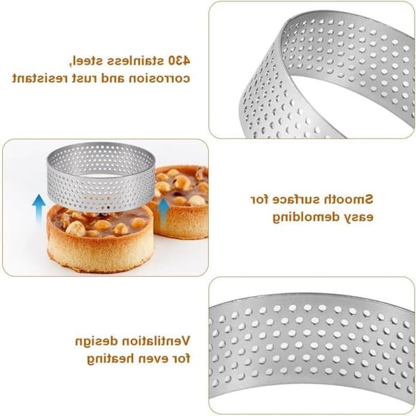 Sæt med 8 dessertringe 6 cm, runde mousseringe med huller, perfekte kageforme til kager og desserter, lavet af rustfrit stål