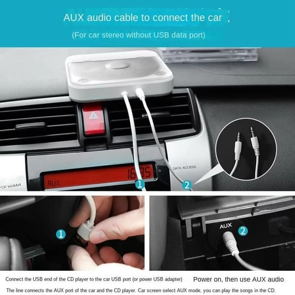 Universal ekstern bil-CD-afspiller - Bærbar CD-afspiller med AUX-kabel, tilsluttes bilens USB-port, tabsfri forbindelse