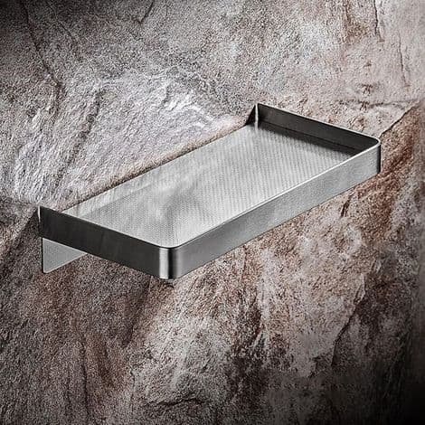 Rektangulær, spikerfri, selvklebende, rustbestandig, børstet rustfritt stål dusjhylle uten boring; baderomsutstyr