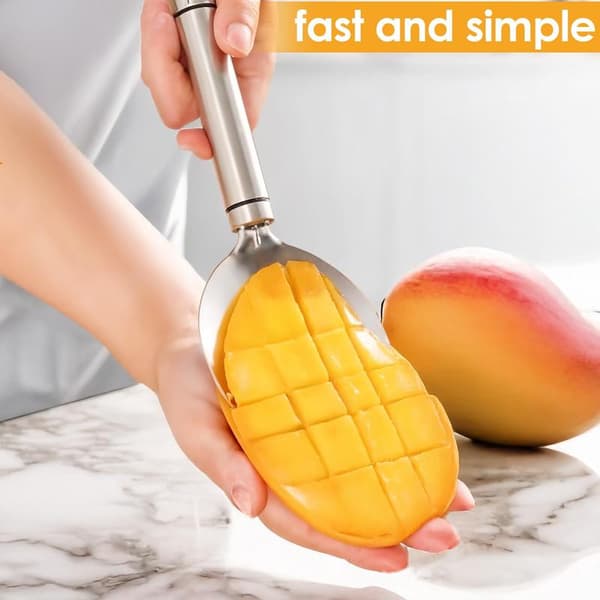 Mango Slicer, Silver Mango Slicer, Steel Micro-Blade for Watermelon, Mango Slicer, Mango Pitter, Non-Slip Handle, Mango Slicer, Fruit Slicer