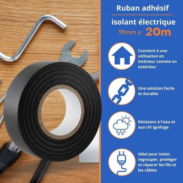 19 mm x 20 m PVC isoleringstejp - Vattentät - Flexibel