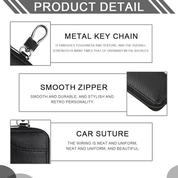 Multifunctional Faux Leather Key Pouch with 3 Compartments and 6 Hooks - Black