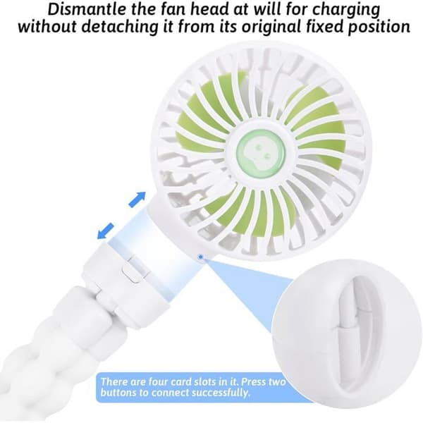 Genopladelig klapvognsventilator - 3 hastigheder - 360° rotation - 2000 mAh