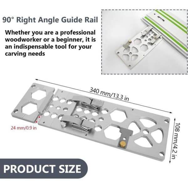 Retvinklet guide 90° guideklemme - aluminium - rustfrit stål - 340x108mm
