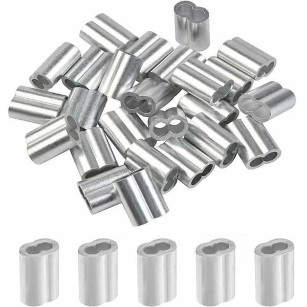 50 stk. dobbelt aluminium kabelkrympeklips til 3 mm stålkabler, sølv, HAND SPINNER