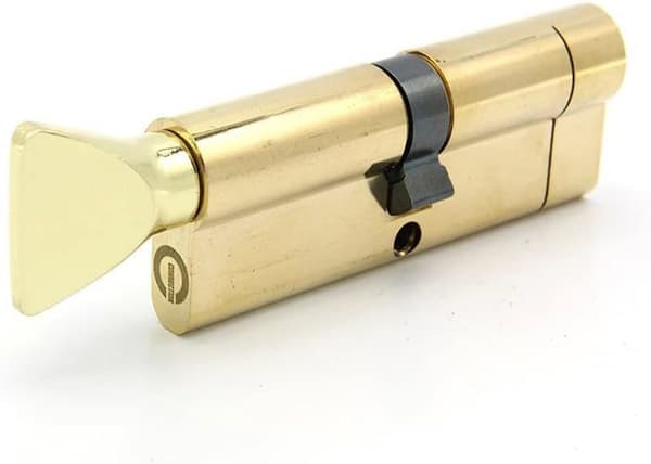 45/45T (90mm) lukitussylinteri - Varkaudenesto nupilla - 3 avainta - Messinki