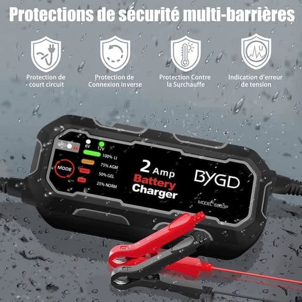 6V 12V Batterilader - Automatisk Intelligent - 2000mA - Universal