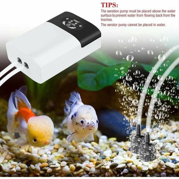 Bærbar USB Akvarie Luftpumpe - Lydløs - Flowhastighed 2 x 3L/min - 2 Luftudtag