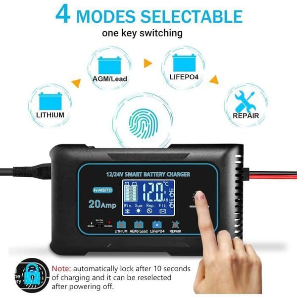 Universal Smart Batterioplader - 12V/24V - 20A/10A - 7 Trin