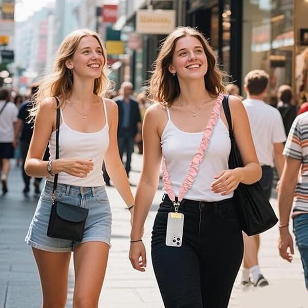 2-delt mobiltelefonrem med elastisk snor og justerbar stropp - Rosa