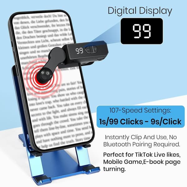 Auto Clicker Smart Compatible with iPhone, iPad, Android and TikTok, Automatic Pointing Device with 107 Adjustable Speeds, Rechargeable,