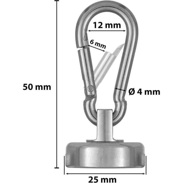 Stærk magnetisk karabinhage, 4 neodymmagneter med roterende krog