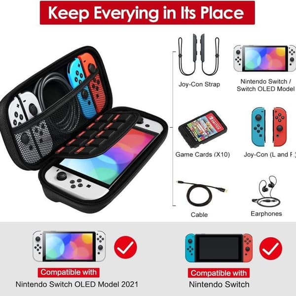 Etui til Nintendo Switch 2, hårdt bæreetui med stødsikker pose og plads til 10 spilpatroner