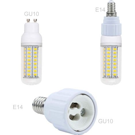 4x E14 til GU10 lampefatningsadapter i hvid - Sæt med 4 omformere til LED-pærer
