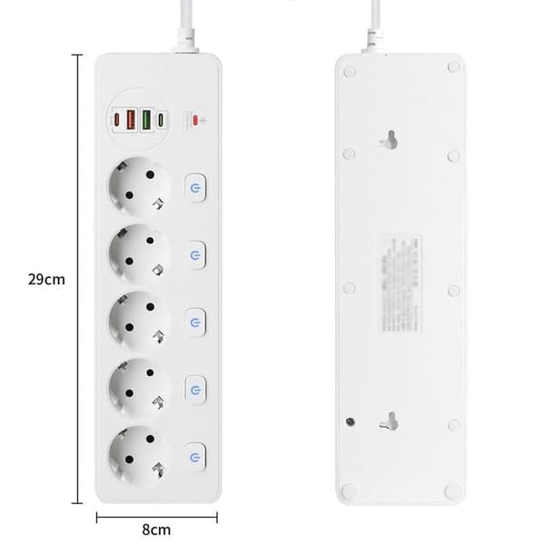 Multi-head Extension Cable with 4 Fast Charging USB Sockets (Black)