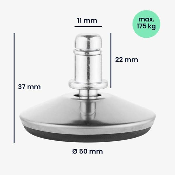 Kontorstolhjul - Sett med 5 erstatningstupper for 11/22 mm stolhjul - Fast setebase med glidere