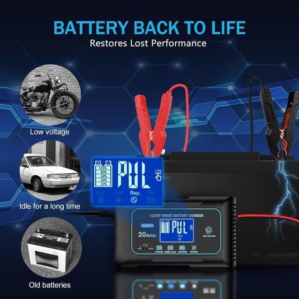 Universal Smart Batterioplader - 12V/24V - 20A/10A - 7 Trin