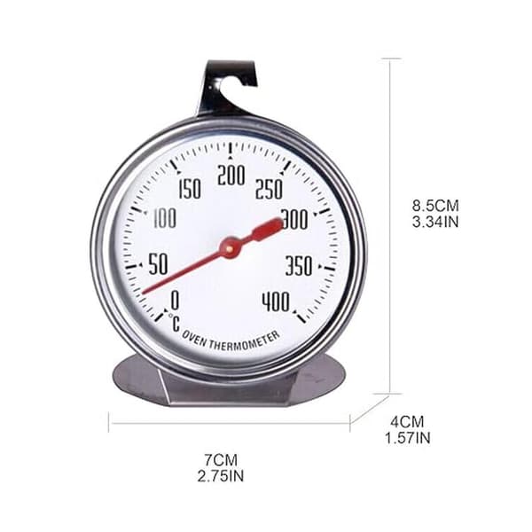 2,4-tommer ovntermometer, velegnet til elektriske ovne, med stor krog og base, rustfrit stål, køkkentemperatursensor.