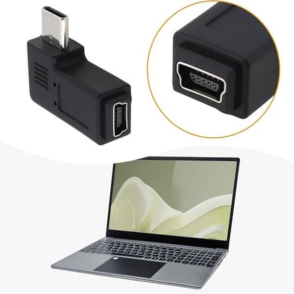 2-porttinen USB-C uros-Mini USB naaras -sovitinmuunnin - Musta