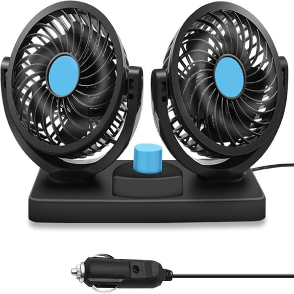 Bilvifte, 12V dobbelthode, 360-graders roterbar vifte for baksete, bobil, lastebil, SUV
