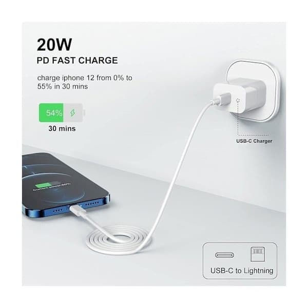 2-pack - iPhone-laddare - Snabbladdare - Adapter + Kabel 20W Vit One Size iPhone 2-pack