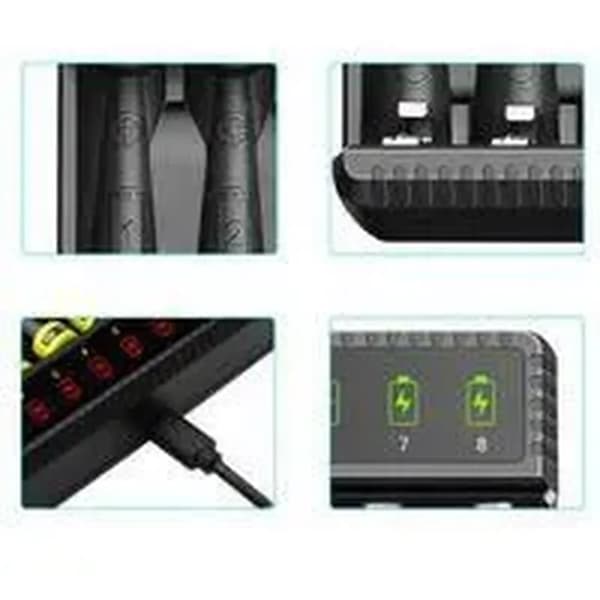 Smart oplader til NiMH AA/AAA-batterier - 8 pladser, DC5V, 620mA output