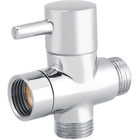 3-vejs T-formet omskifterventil til bruser, toilet, bidet og sprøjtevandsadapter, kromfarve.