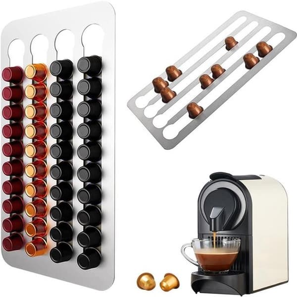 Nespresso kapselholder, rommer 40, veggmontert stativ i rustfritt stål