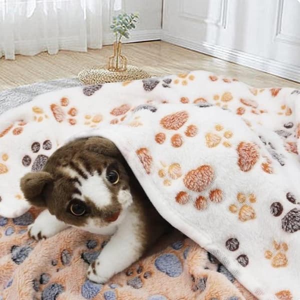 Extra Soft Pet Blankets (3-Pack, 104 x 76 cm) – Double-Sided Plush Sleeping Mats with Paw Prints