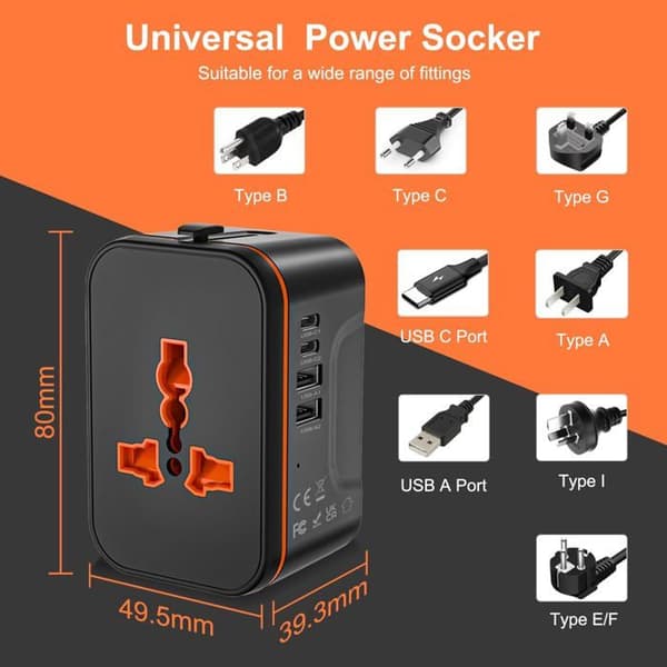 Universell reseadapter, universell reseadapter med 2 USB och 2 USB-C