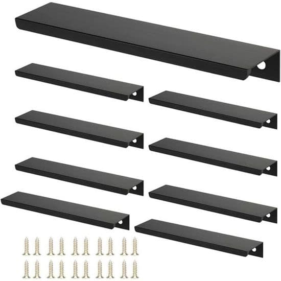 Møbelgreb, sæt med 10 - Sort aluminium - 160 mm centerafstand - 200 mm længde