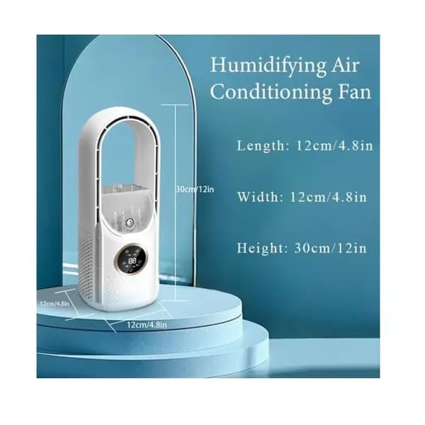 Bladeless ventilator, lydløs bladeless ventilator til soveværelse, 6 hastighedsindstillinger, touch-kontrol, befugtning