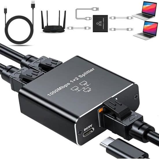 RJ45 Ethernet-switch, 1 til 2 LAN-splitter, 1000 Mbps, 2-ports LAN-switch til computere, routere, set-top-bokse, TV'er