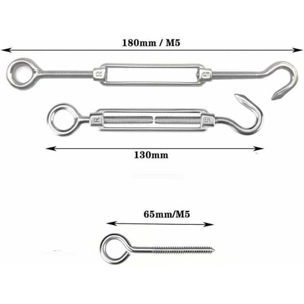 5m x 2mm wire reb sæt - rustfrit stål - M5 spændeskive - vejrbestandig