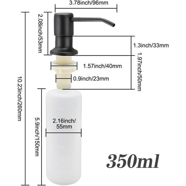 Køkkenvask Sæbedispenser, Indbygget Sæbedispenser i Rustfrit Stål 350 ML (Mat Sort)