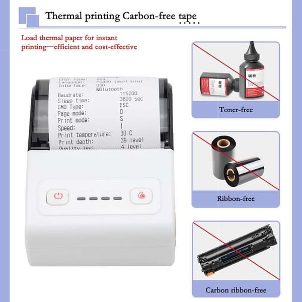 58mm USB + Bluetooth Thermal Receipt Printer for POS, Kitchen and Mobile Printing, Compatible with Android iOS Windows White+Grey
